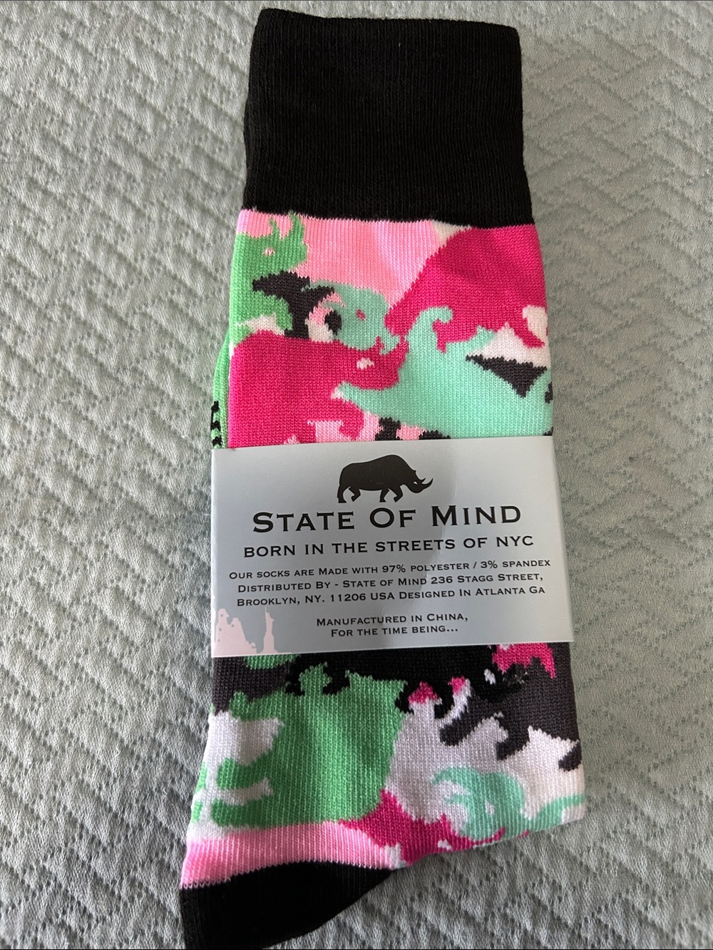 State of Mind Men’s Pink & Mint Camouflage Crew Socks with Black Accents